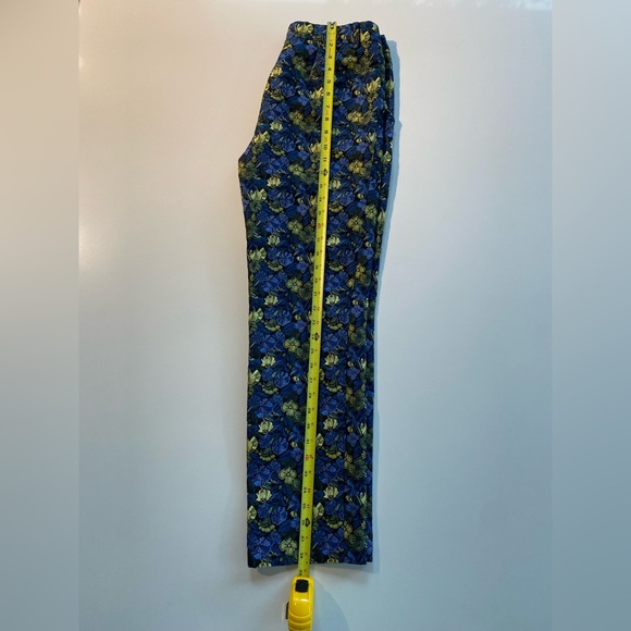 Anthropologie Current Air Bluebell Jacquard Pants Blue Yellow Floral Motif - Picture 5 of 12